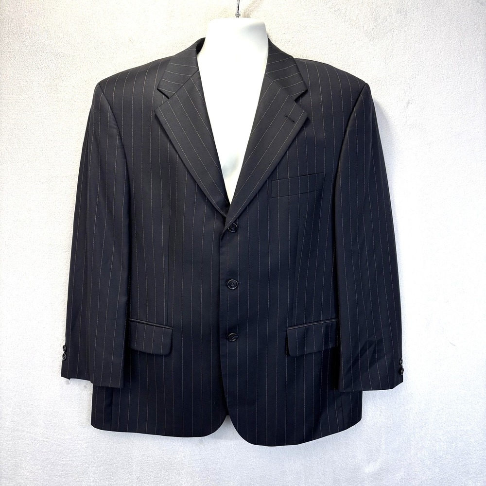 Vintage BAUMLER Austria Wool Pinstripe Suit Jacket Mens 44S Navy Blue Blazer
